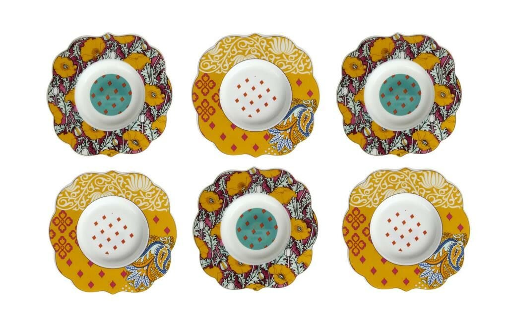 Lucky Art Eliana Bone China Desenli Porselen 6 lı Çay Tabağı Seti
