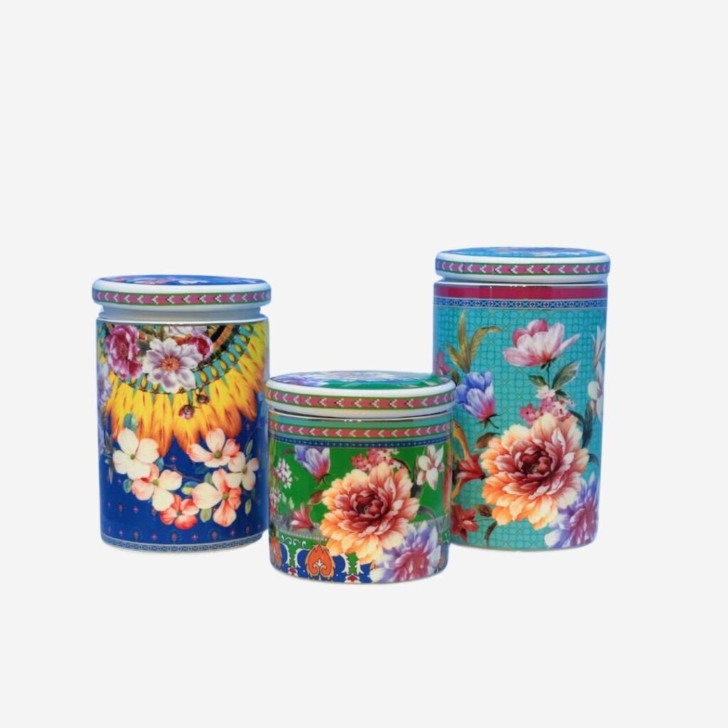 Lucky Art Camellia New Bone China Porselen 3'lü Kavanoz Seti