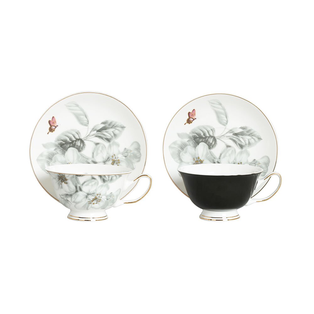 Lucky Art Harmonia New Bone China Naturel Desenli 2li Çay Fincanı Seti