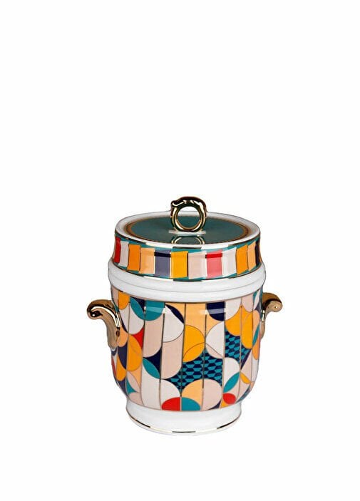 Lucky Art Leslie Bone Porselen Geometrik Desenli Kavanoz 16 cm