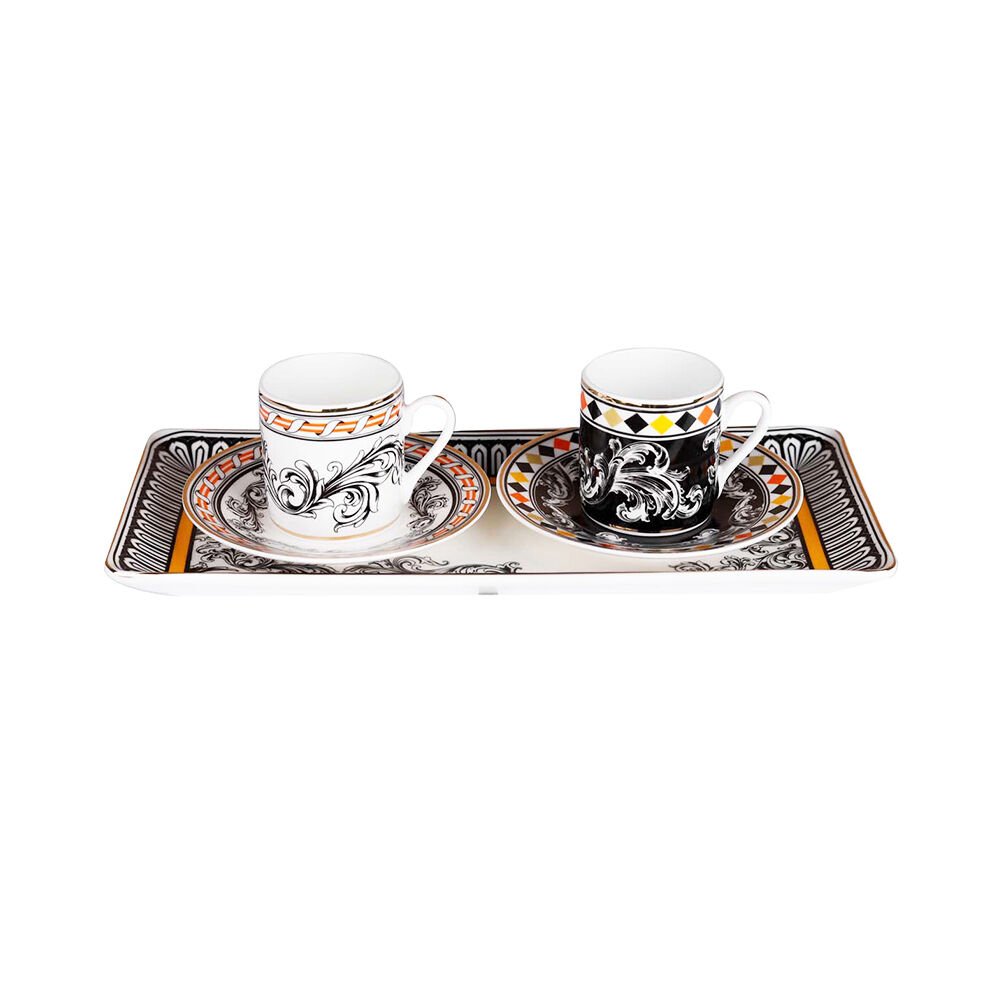 Lucky Art Margery Bone Porselen Barok Desenli 2 li Kahve Fincanı Seti