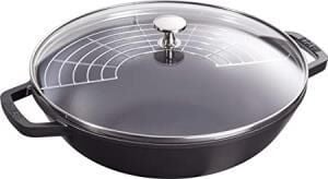 Staub La Cocotte Wok Tava Cam Kapaklı | Döküm Demir | Siyah | 30 Cm