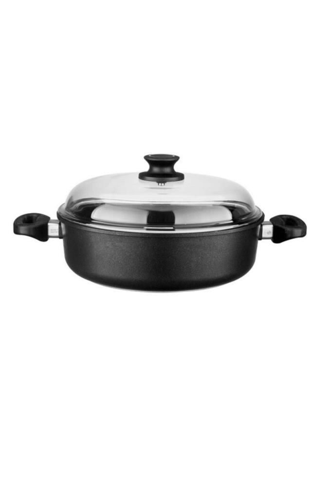 Leggno Indüksiyon Tabanlı Pyrex Kapaklı Döküm Sığ Tencere 28 Cm-Blk2222St28