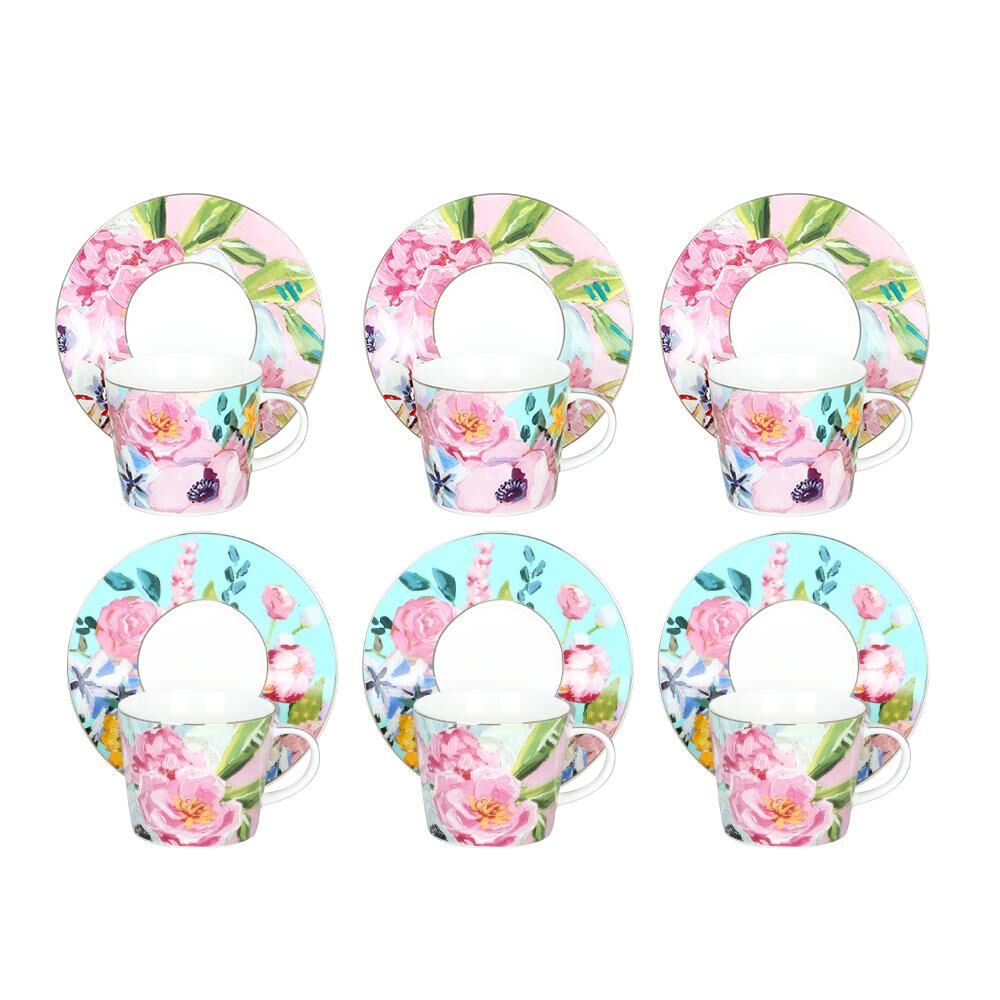 Lucky Art Peony Desenli 6 lı Bone China Porselen Çay Fincanı seti 220 ml