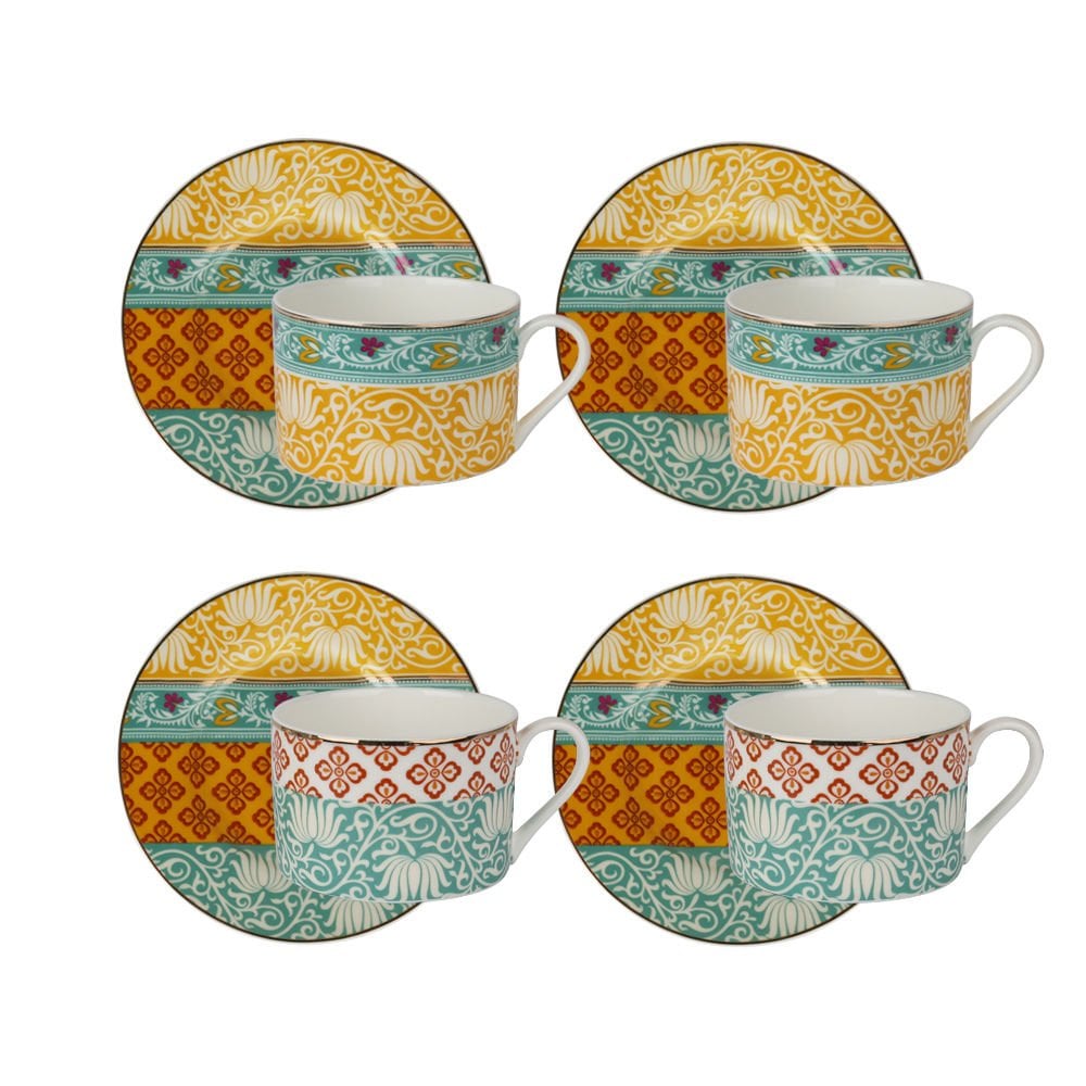 Lucky Art Elıana Bone China Porselen Karışık Desenli 4 lü Çay Fincanı Seti