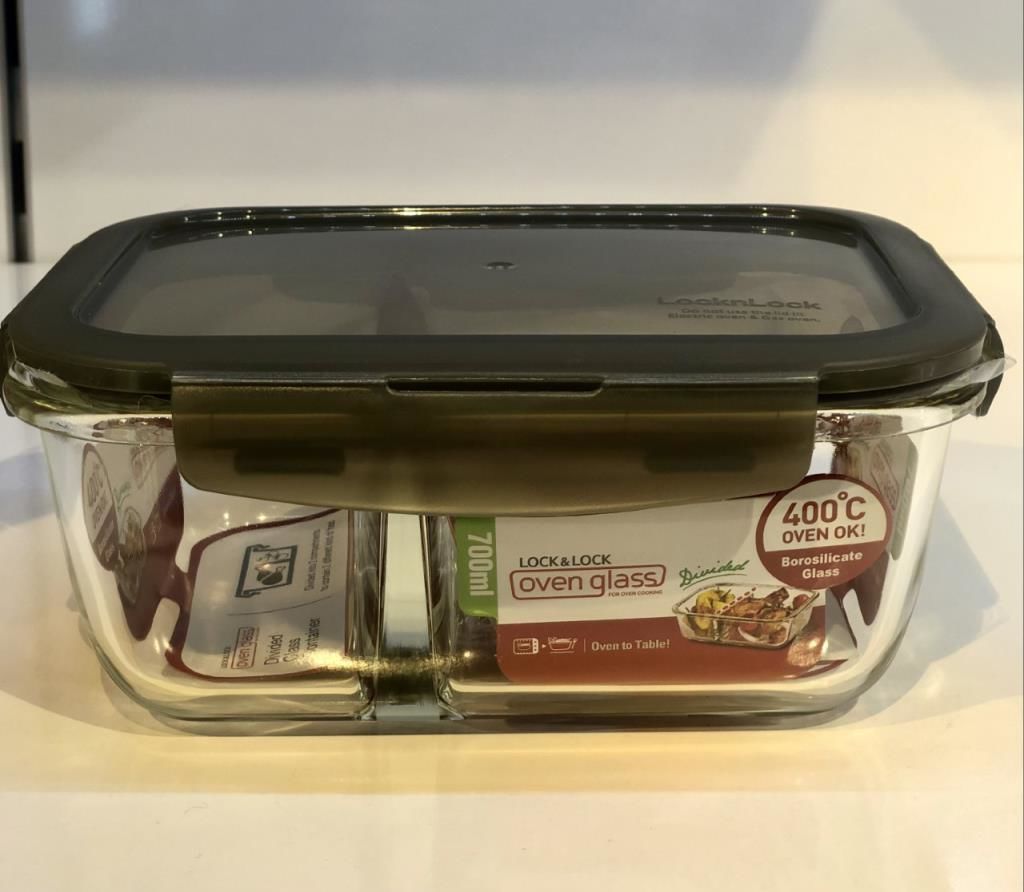 Locknlock Euro İki Bölmeli Fırın & Saklama Kabı Kilitli Dörtgen 700 Ml Gri