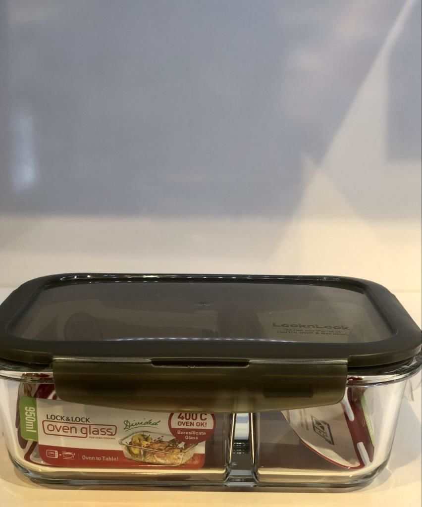 Locknlock Euro İki Bölmeli Fırın & Saklama Kabı Kilitli Dörtgen 950Ml Gri