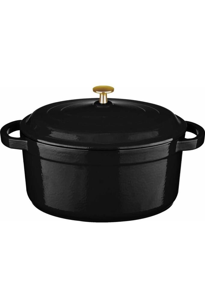 Leggno Flame Derin Döküm Tencere Siyah Altın Kulplu 24Cm