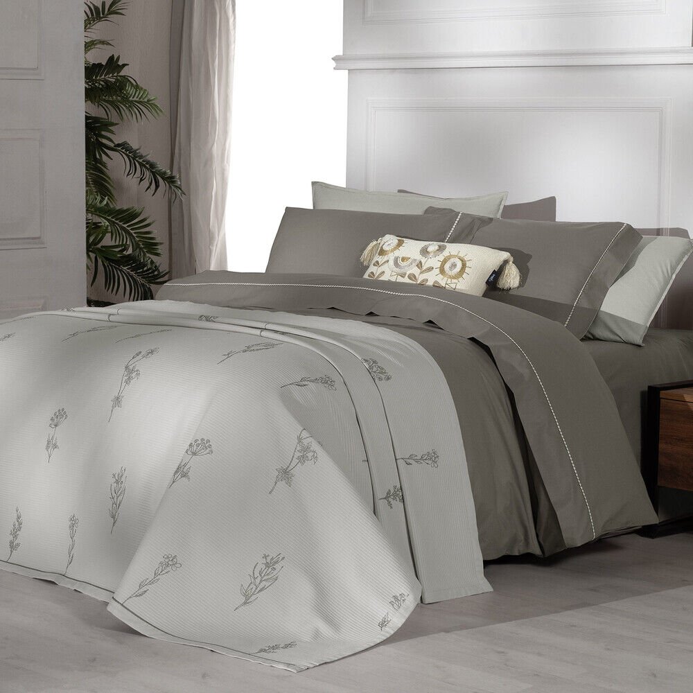 Sarev Eva Eldon Bej Çift Kişilik %100 Pamuk Nevresim Takımı ve Pike Seti-Sarı