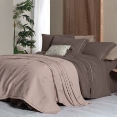 Sarev Eva Eldon Mocha Çift  Kişilik %100 Pamuk Nevresim Takımı ve Pike Seti-Bej