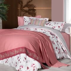 Sarev Eva Jadon Pembe Tek Kişilik %100 Pamuk Nevresim Takımı ve Pike Seti-Somon