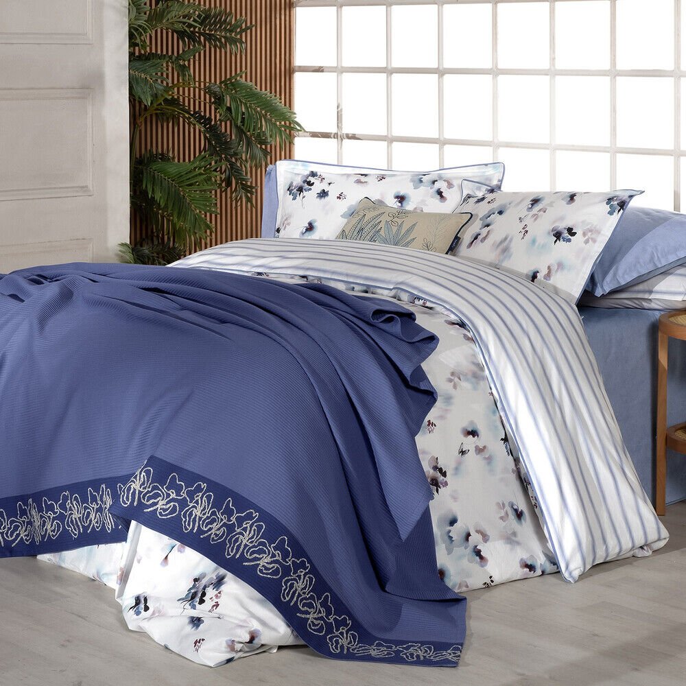 Sarev Eva Jadon Bej Çift Kişilik %100 Pamuk Nevresim Takımı ve Pike Seti