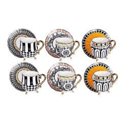 Lucky Art Margery Bone Porselen Barok Desenli 6 lı Kahve Fincanı Seti