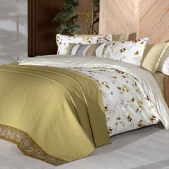 Sarev Eva Jadon Sarı  Çift Kişilik %100 Pamuk Nevresim Takımı ve Pike Seti-Sarı