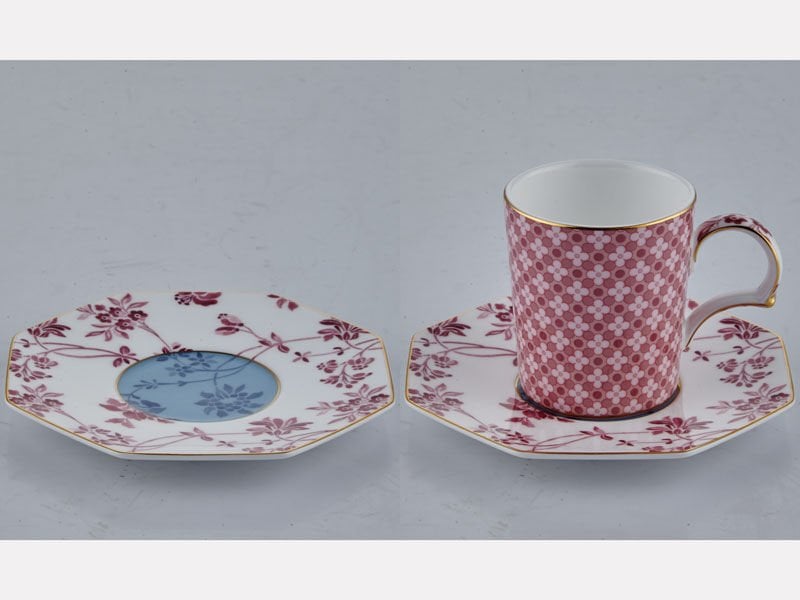 Tea Delight Regency Damask Pembe 2'li Kahve Fincanı ve Tabağı Seti