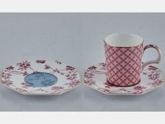 Tea Delight Regency Damask Pembe 2'li Kahve Fincanı ve Tabağı Seti