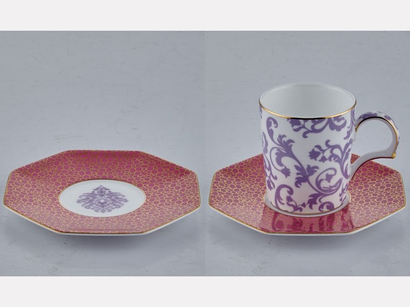 Tea Delight Blooming Barok Pembe 2'li Kahve Fincanı ve Tabağı Seti