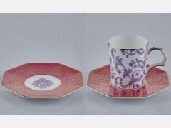 Tea Delight Blooming Barok Pembe 2'li Kahve Fincanı ve Tabağı Seti