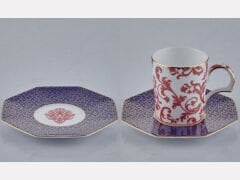 Tea Delight Blooming Barok Mor 2'li Kahve Fincanı ve Tabağı Seti