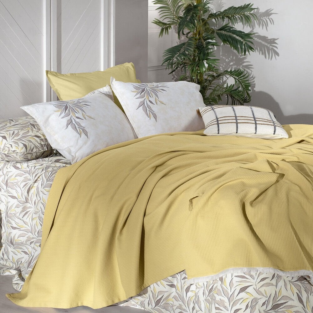 Sarev Adrian Sarı Çift Kişilik %100 Pamuk Pike Takımı