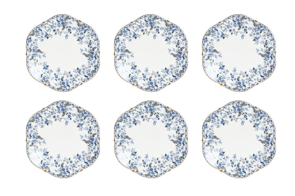 Lucky Art Clarice New Bone China Porselen Mavi Küçük Çiçek Desenli 6 lı Tabak Seti 27 cm