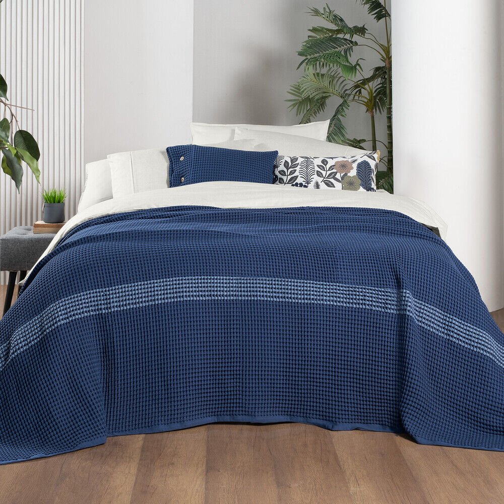 Sarev Polendia Mavi Yatak Örtüsü Çift Kişilik %100 Pamuk