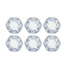 Lucky Art Clarice New Bone China Porselen Mavi Küçük Çiçek Desenli 6 lı Tabak Seti 19 cm