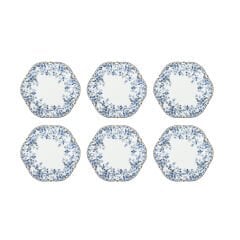 Lucky Art Clarice New Bone China Porselen Mavi Küçük Çiçek Desenli 6 lı Tabak Seti 19 cm
