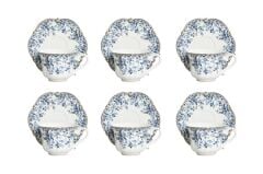 Lucky Art Clarice New Bone China Porselen Mavi Küçük Çiçek Desenli 6 lı Çay Fincanı Seti