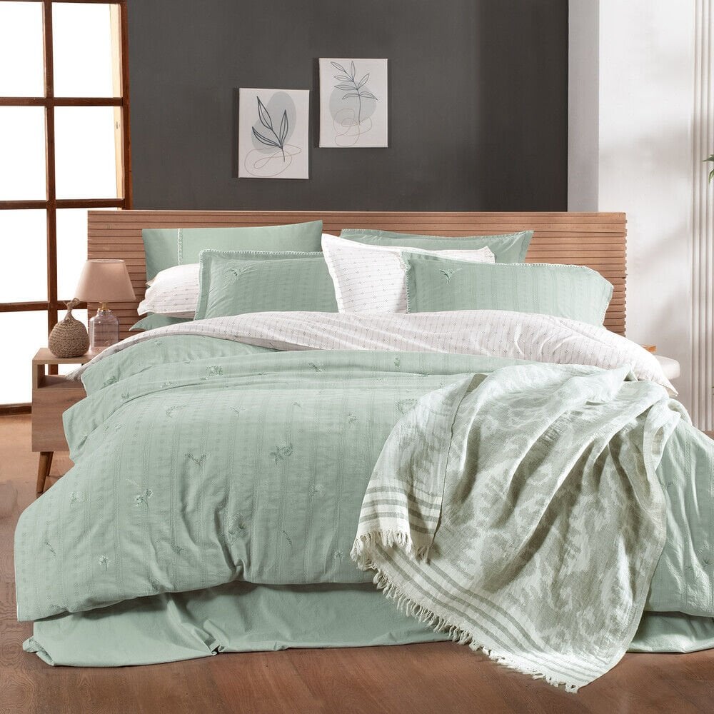 Sarev Gracıa Yeşil Mood Comfort Çift Kişilik %100 Pamuk Çift Taraflı Yıkamalı Nevresim Takım