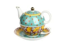 Lucky Art Eliana Bone China Desenli Porselen Tek Kişilik Demlik & Fincan Seti