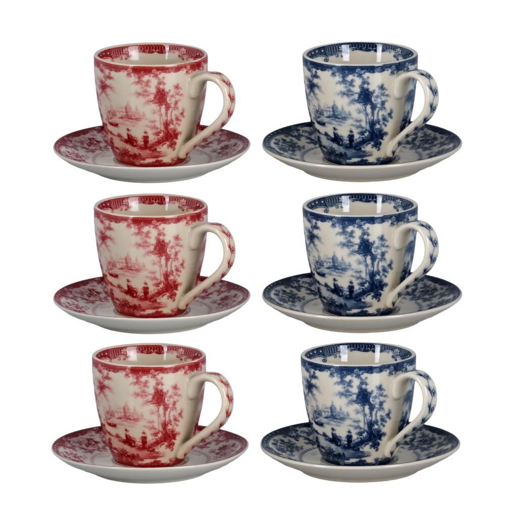 Lucky Art Florantine 6li Kahve Fincani Seti Kırmızı-Mavi 120 cc