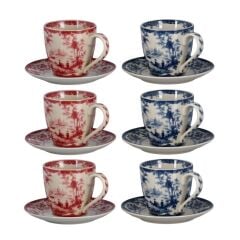 Lucky Art Florantine 6li Kahve Fincani Seti Kırmızı-Mavi 120 cc