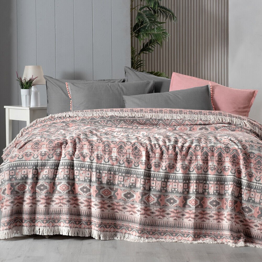 Sarev Allen Somon Tek Kişilik %100 Pamuk İpliği Boyalı Pike Takımı-Mavi