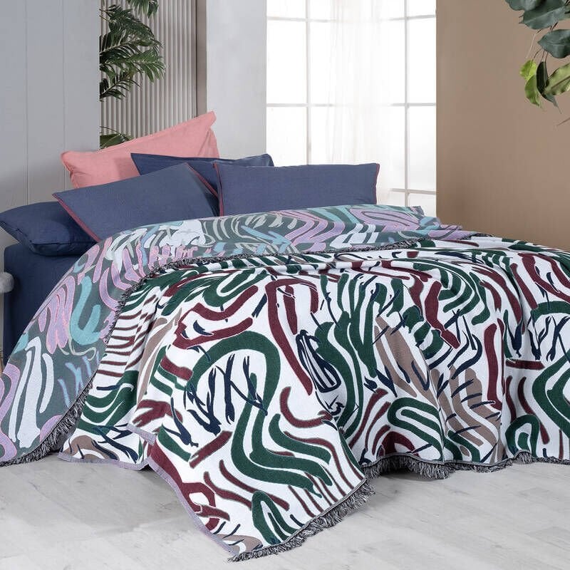 Sarev Favor Multicolor  Tek Kişilik %100 Pamuk İpliği Boyalı Pike Takımı-Yeşil