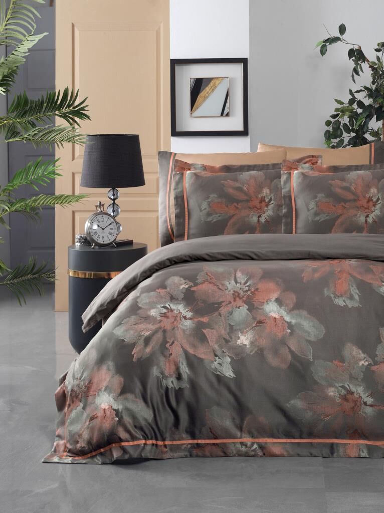 Sarev Atlas Jakarlı Nevresim Takımı King Size , .Bakır