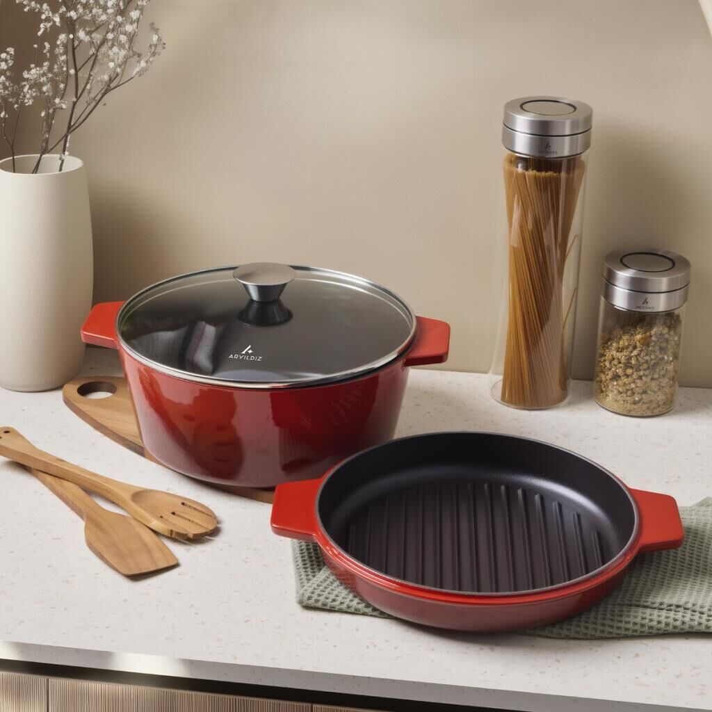 Aryıldız Duo Cast Iron Tencere Kırmızı 28Cm