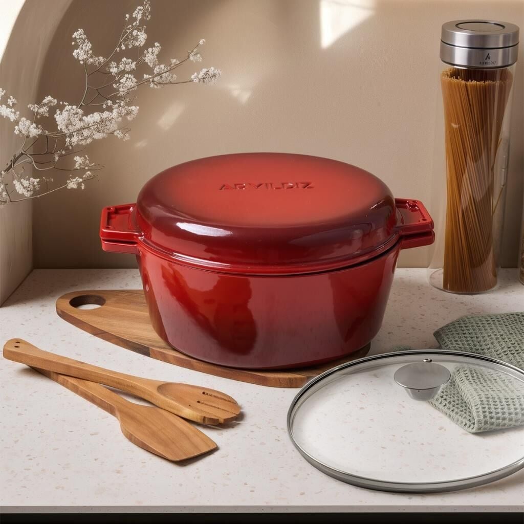 Aryıldız Duo Cast Iron Tencere Kırmızı 24Cm