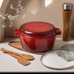 Aryıldız Duo Cast Iron Tencere Kırmızı 24Cm