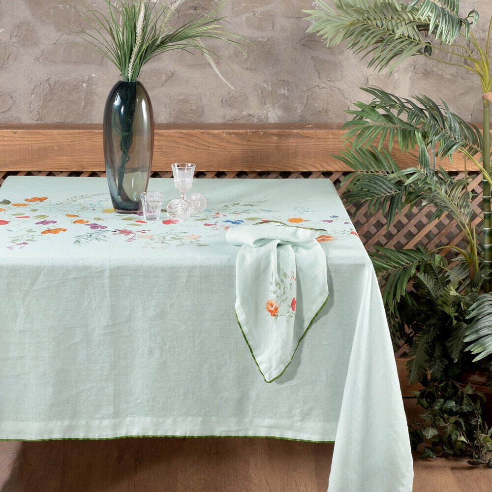 Sarev Hemera Yeşil Keten Masa Ortusu,170/240