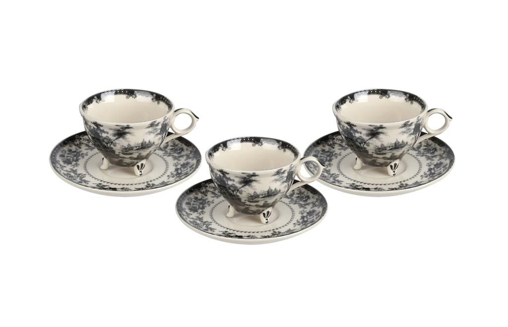 Lucky Art Florantıne 6Lı Ayaklı Çay Fincanı Set  Siyah