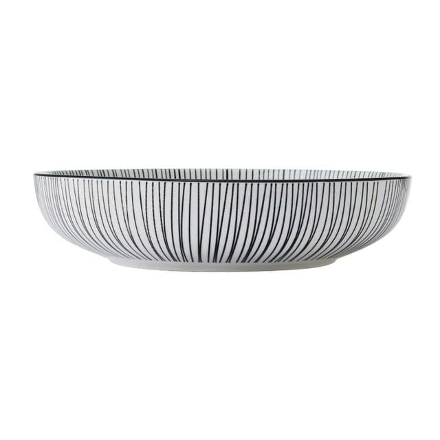 Mikasa MKPBOWLS42 Sırlı Seramik Kase Siyah Çizgi Desenli