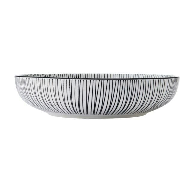 Mikasa MKPBOWLS42 Sırlı Seramik Kase Siyah Çizgi Desenli