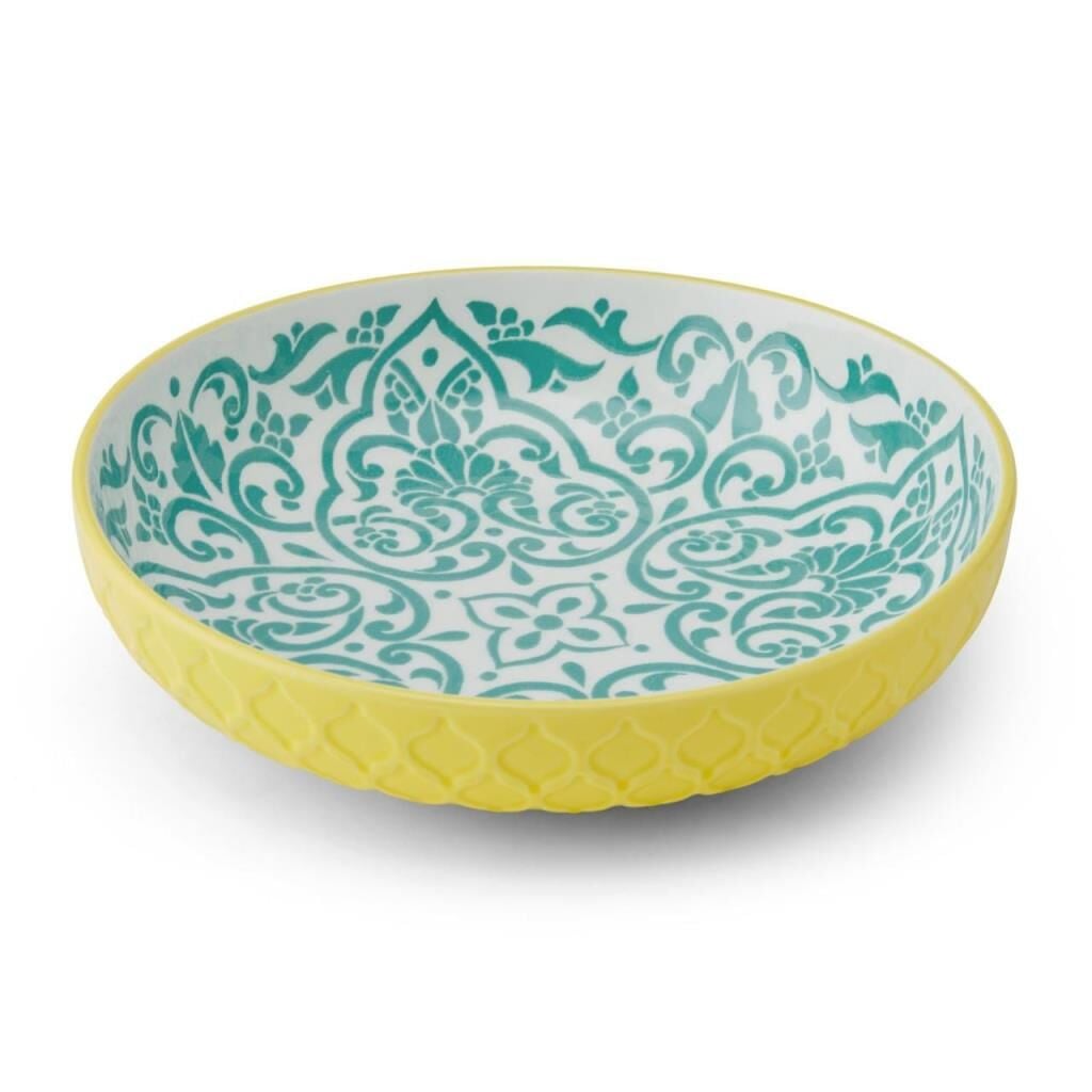 Mikasa MKPBOWLS41 Sırlı Seramik Kase Sarı ve Mavi Geometrik Desenli