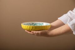 Mikasa MKPBOWLS41 Sırlı Seramik Kase Sarı ve Mavi Geometrik Desenli