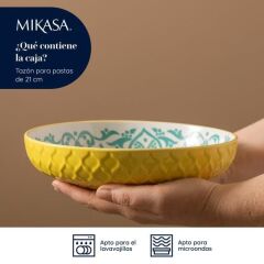 Mikasa MKPBOWLS41 Sırlı Seramik Kase Sarı ve Mavi Geometrik Desenli