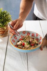 Mikasa MKPBOWLS32 Sırlı Seramik Kase Mavi Mozaik Desenli