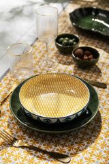 Mikasa MKPBOWLS28 Sırlı Seramik Kase Yeşil Yaprak Desenli