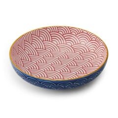 Mikasa MKPBOWLS27 Sırlı Seramik Kase Mavi Kavis Desenli