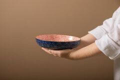 Mikasa MKPBOWLS27 Sırlı Seramik Kase Mavi Kavis Desenli